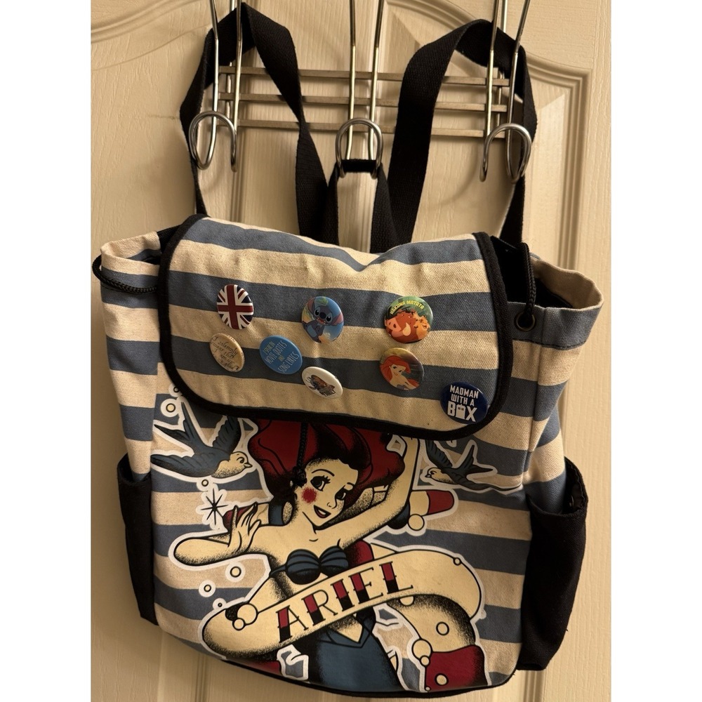 Disney Loungefly Tattoo Nautical Art Ariel‎ Little Mermaid Canvas Backpack bag